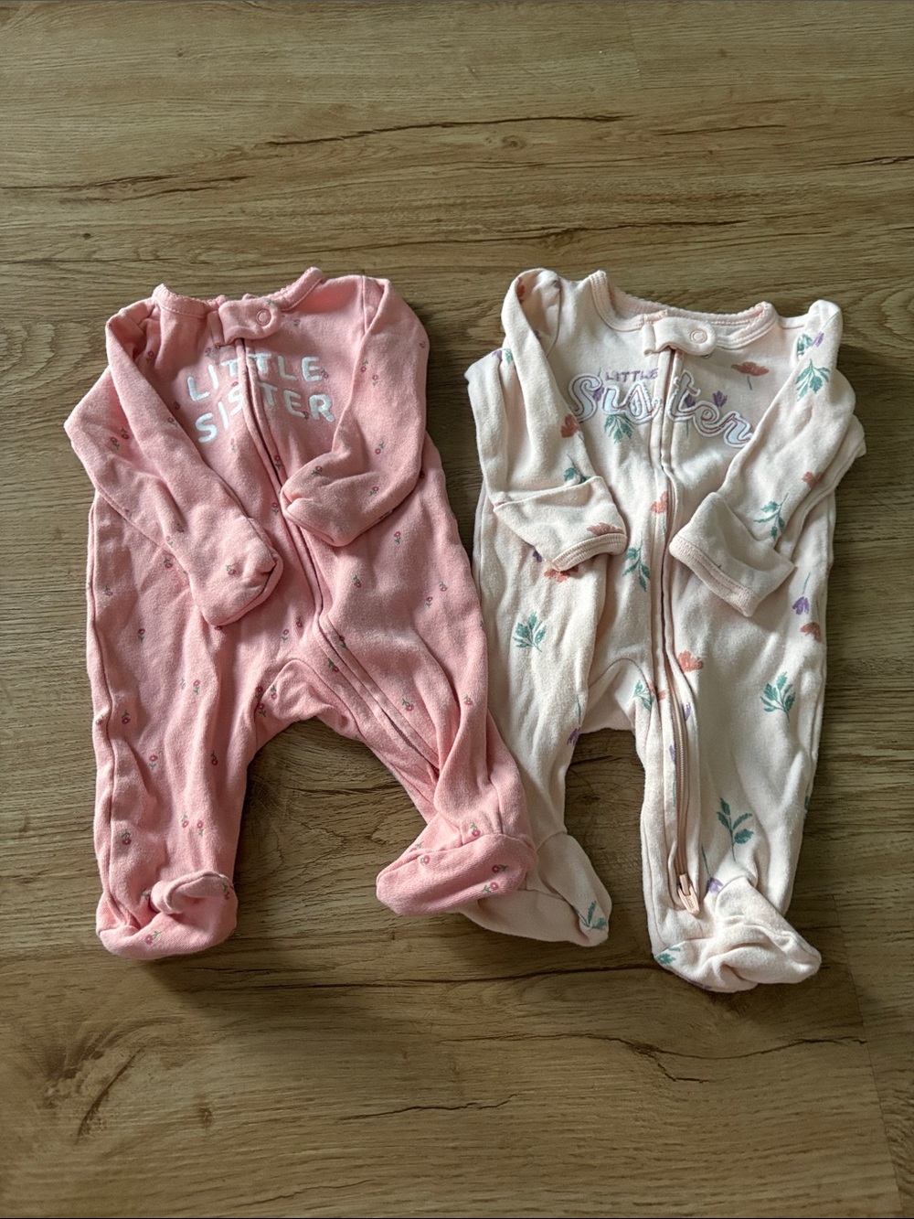 Carter's Pink & Cream 'Little Sister' Footed One-Piece Pajamas - 2 Pack